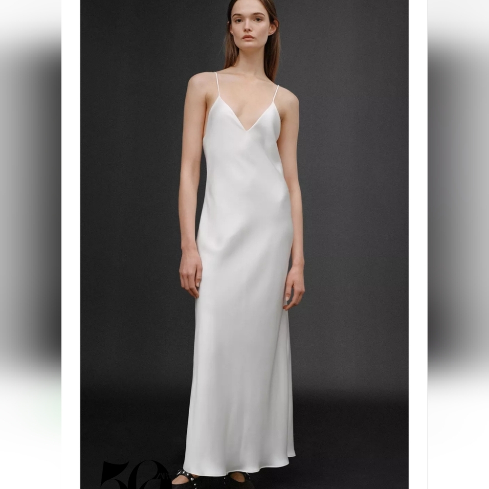ZARA SATIN MIDI DRESS 50TH ANNIVERSARY OYSTER-WHITE | 3184/371/251 | SIZE XL